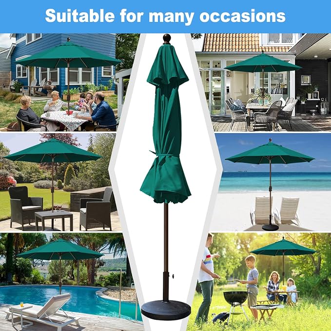 Eurmax USA 10-Year-Non-Fading 10FT Outdoor Patio Market Umbrella,UPF50+ UV Resistant Sun Shade,Heavy Duty Commercial Grade,Crank Lift&Tilt,Windproof Vented Top for Garden,Pool,Deck,Teal