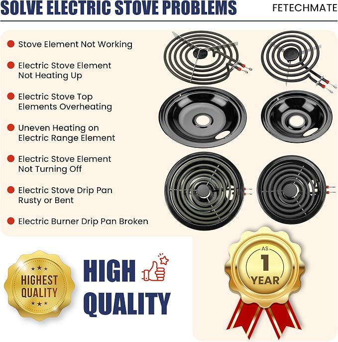 5304430149 5304430150 Black Porcelain Drip Pan & MP22YA Electric Stove Burner Replacement for F-rigidaire/Ken-more/T-appan, 318067041 318067051 Stove Drip Pans & Stove Burner Replacement by Fetechmate