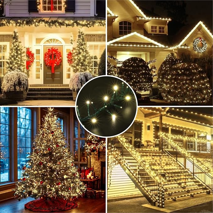 500 LED String Lights - Outdoor, 46ft, 500LED, Warm White, Plug-in Twinkle Fairy Lights with 11 Modes, Bedroom, Christmas