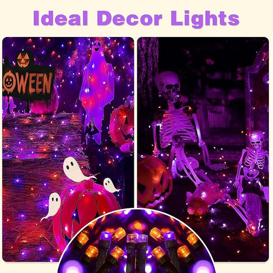 SyouHome 4-Pack Solar String Lights,156Ft Extra-Long 400 LED Waterproof Solar Halloween Lights, 8 Modes for Garden, Patio, Wedding (Purple & Orange)