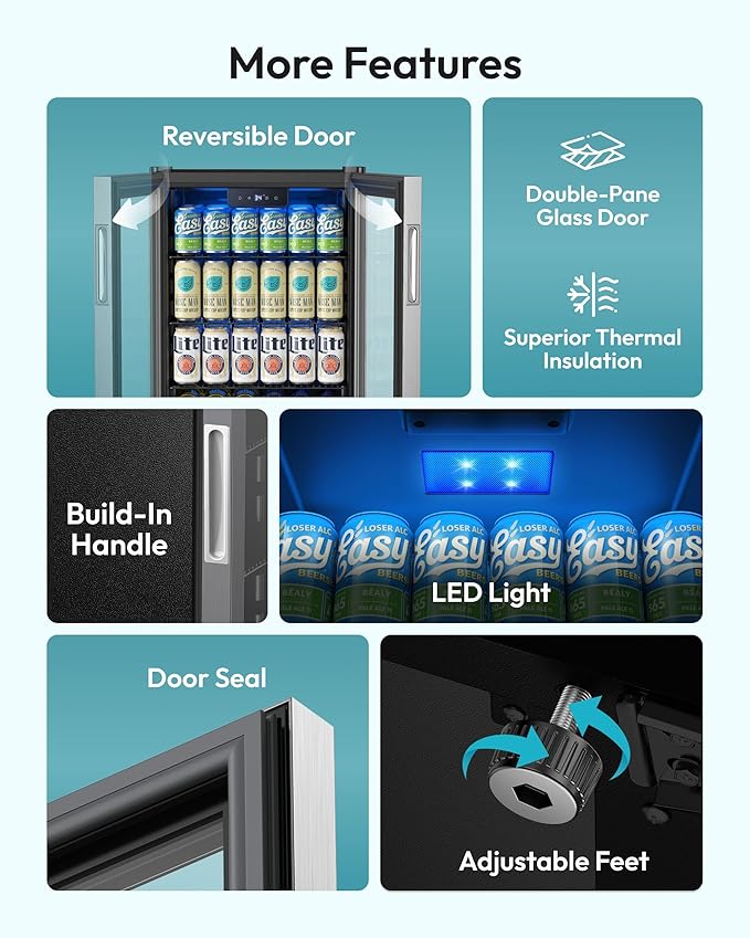 EUHOMY Beverage Refrigerator and Cooler, 128 Can Mini fridge with Glass Door, Small Refrigerator with Adjustable Shelves for Soda Beer or Wine, Perfect for Home/Bar/Office, Silver