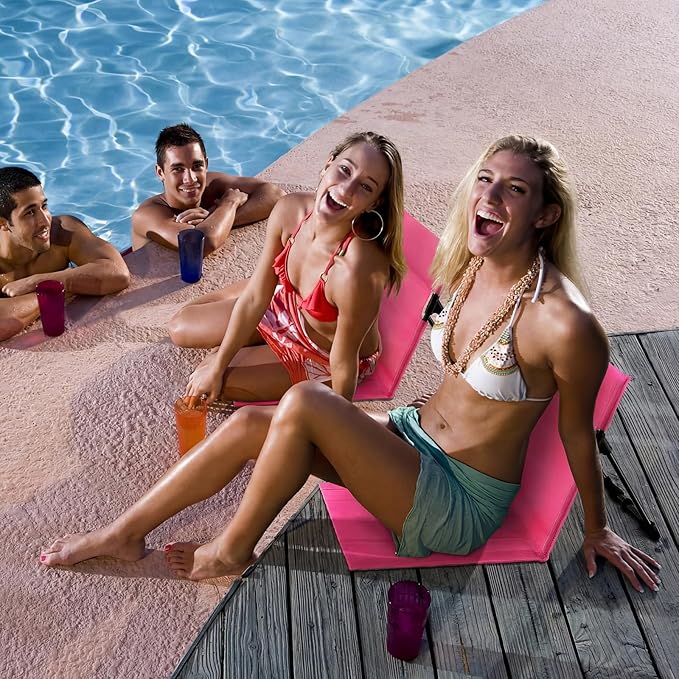 Karenhi 2 Pcs Foldable Poolside Beach Chairs for Edge of Pool Portable Beach Chairs Folding Pool Seats with Back Support Carry Bag for Adults Traveling Camping Picnic Lawn (Rose Pink)