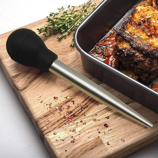Best Utensils Stainless Steel Turkey Baster Commercial Grade Quality Rubber Bulb Including 2 Marinade Injector Needles And Silicone Basting Brush