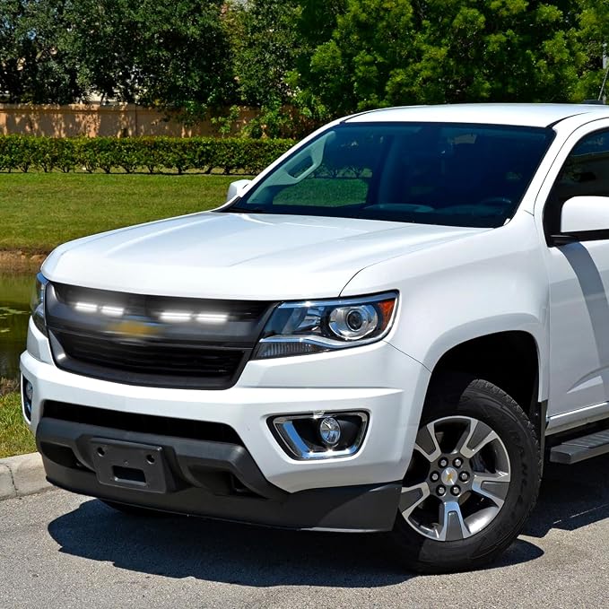 LED Front Grill Lights for 2015-2020 Chevrolet Chevy Colorado Accessories | 4Pcs Grill Light Bar Fits Colorado Z71 WT LT OEM Grille Only Waterproof Smoked Lens Colorado lights bright 5000K (White Led)