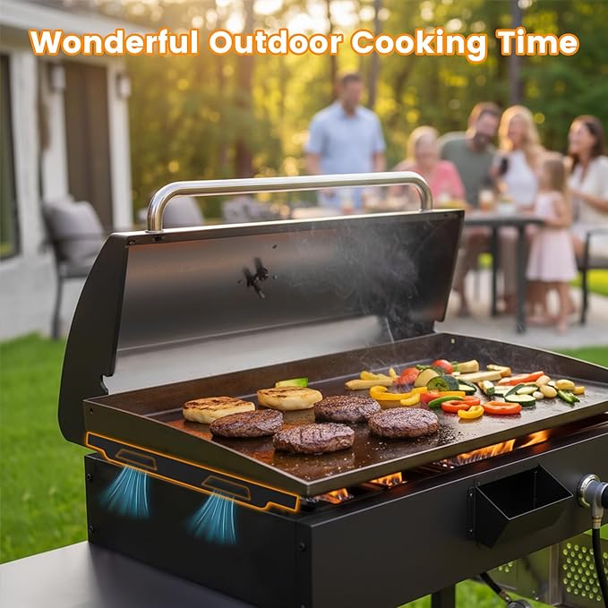 Bluedeep Magnetic Wind Guards for 36" Blackstone Griddle, Camping Blackstone Griddle Accessories, 4-Pack Stainless Steel Wind Screen to Protect Flames, Compatible with Hood & Rear Grease Cup, Black