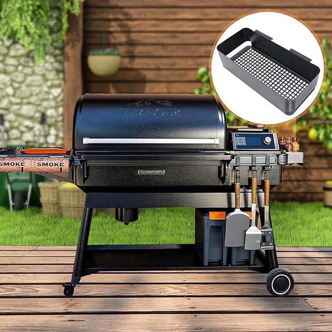 P.A.L. Pop-and-Lock Accessory for Traeger Timberline, Timberline XL, Storage Bin and 3 Pcs Hooks for Traeger Grills Ironwood 885 650, Pro Series 34, Pro Series 22, Pro D2 575, Pro 780, Fits Pit Boss, for Z-grills