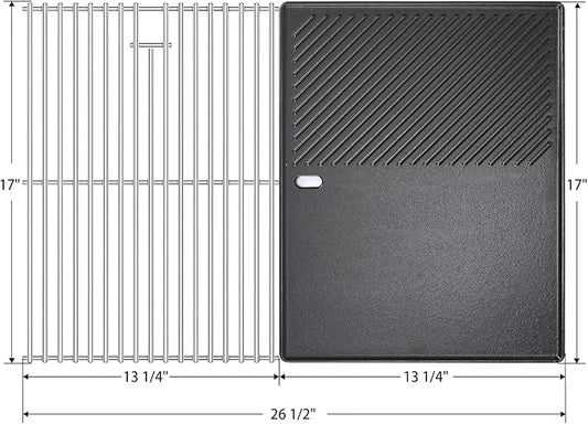 Hisencn 17 Inch Grill Cooking Grate and Griddle Replacement Parts for Nexgrill 4 Burner 720-0830HR 720-0830H 720-0958A 720-0783E, 5 Burner 720-0888N, 720-0888 720-0697 Gas Grill Models