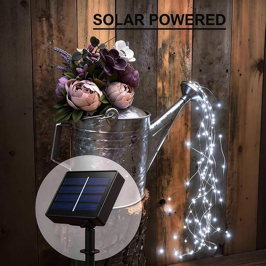 Solar Fairy Lights Outdoor White, Multi Strand 180 LEDs Watering Can String Light, Waterproof Solar Powered Waterfall Lights, Cool White Firefly Bunch Lights