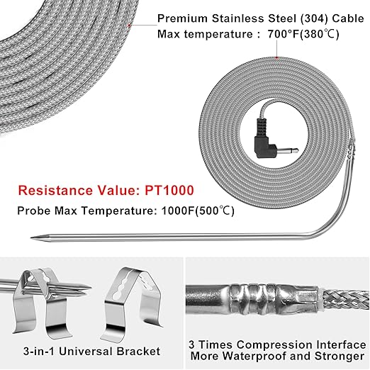 59IN 2-Pack Replacement Meat Probe for Pit Boss Pellet Grills and Pellet Smokers. 3.5mm Plug Compatible with Pit Boss Accessories. 2 Packs Meat Probes and 2 Packs Grill Clips