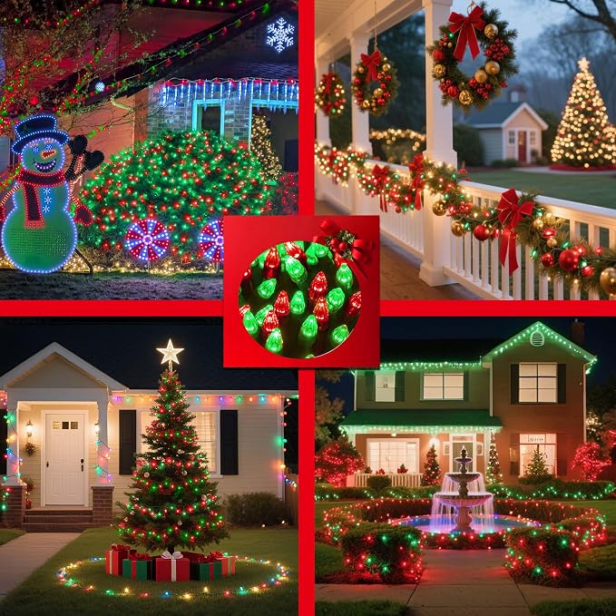 QUHUATU 750 LED 240FT Christmas String Lights, 12 Modes, Red & Green | Waterproof Plug-in LED String Lights with Timer, Memory & Dimming for Trees Fences Patios House Wedding Holiday Christmas