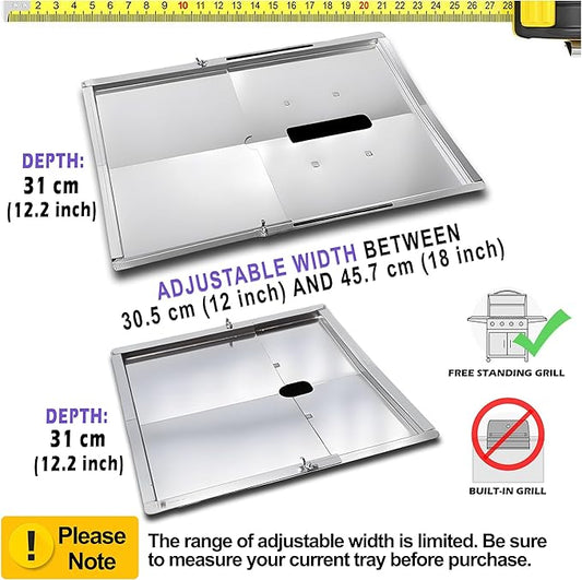 Replacement Grease Tray Set for Charbroil Performance 2 & 3 Burner Gas Grills, Adjustable 12"–18" Drip Pan Compatible with Nexgrill, Weber, Napoleon, Dyna Glo, Kenmore, Backyard Grill, BHG & More