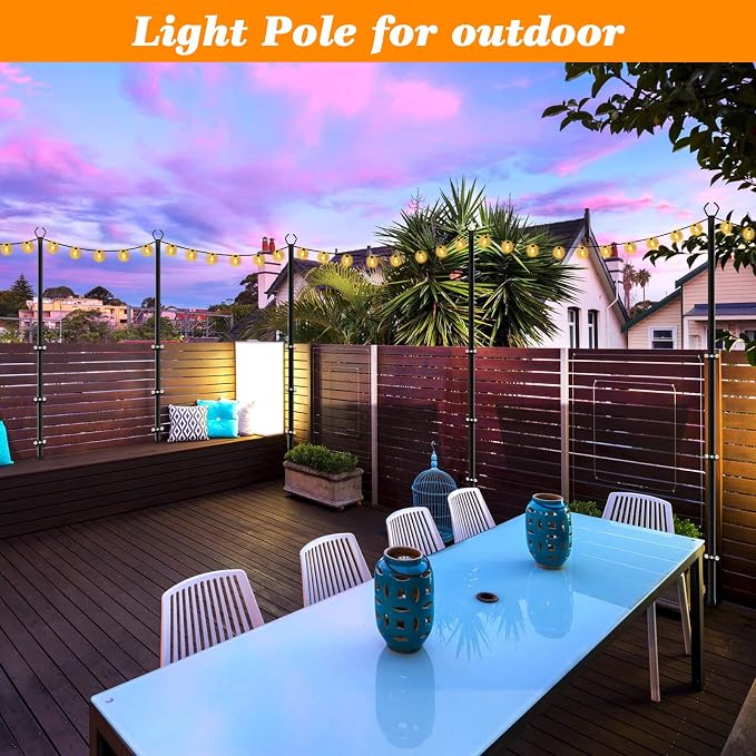 Mutovlin 6 Pack String Light Poles,10 Ft Light Poles for Outside String Lights,Outdoor Lights Pole with Fork,Metal Poles Stand for Patio Deck Backyard