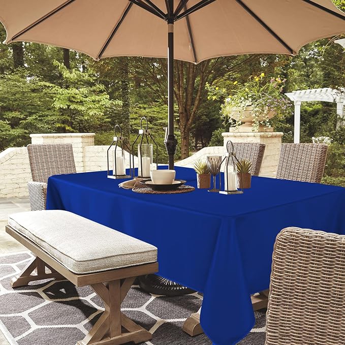 LUSHVIDA Rectangle Outdoor Tablecloth with Umbrella Hole and Zipper, 60x84 Inch Blue, Washable Waterproof Table Cloth Spill Proof Wrinkle Free Table Cover for Patio Spring Summer Picnic BBQS