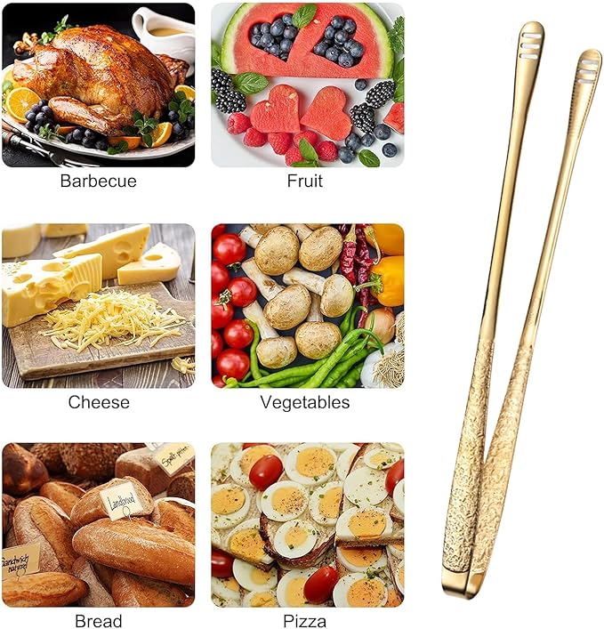4 Pcs 11 Inches Korean BBQ Tongs Stainless Steel Grill Kitchen Food Tongs Tweezers Cooking Clamp Tool for Salad, Fish, Steak, Barbecue, Buffet, Meat
