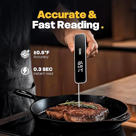 0.3 Sec Instant Read Meat Thermometer, Waterproof Digital Thermometer for Grilling, BBQ, Air Fryer, Smoker, Candy, Kitchen Gadgets, BBQ Essentials, Gift for Dad, Men, Grey