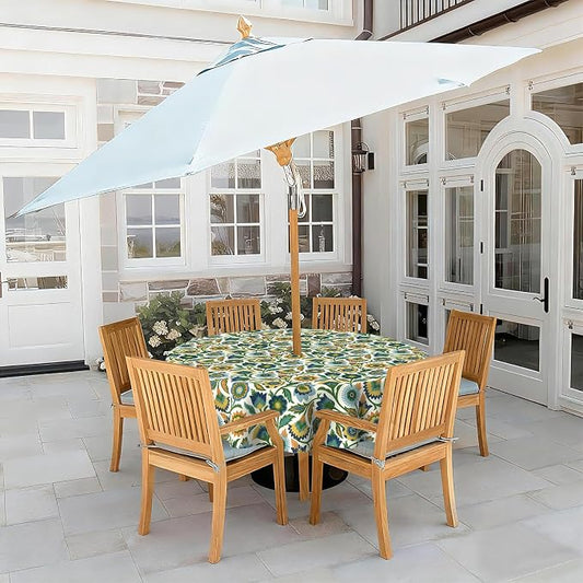 LVTXIII Round Outdoor Tablecloth with Umbrella Hole and Zipper, Water-Repellent 60 Inch Patio Table Cover for Bistro, Garden, Patio & Picnic, Fiesta Floral