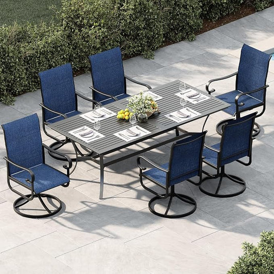 GarveeLife Patio Swivel Chair Set of 6, All-Weather Outdoor Dining Chairs with High Back, Rocker-Swivel Combo Patio Chairs for Backyard Deck Poolside, Navy Blue