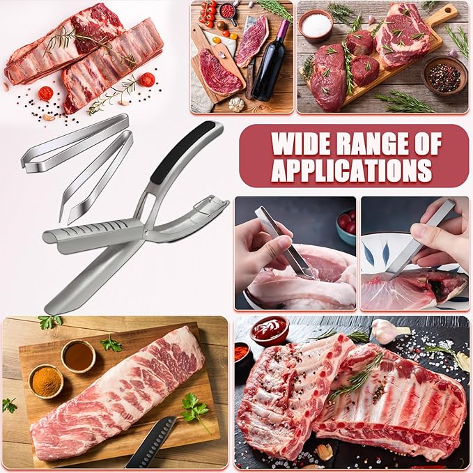 Rib Membrane Removal Tool, Rib Prep Tool, Stainless Steel BBQ Rib Skinner with 2Pcs Tweezers Pliers and Gloves, for Easy Rib Skinner, Kitchen Gadgets for Barbecue Enthusiasts & Chefs