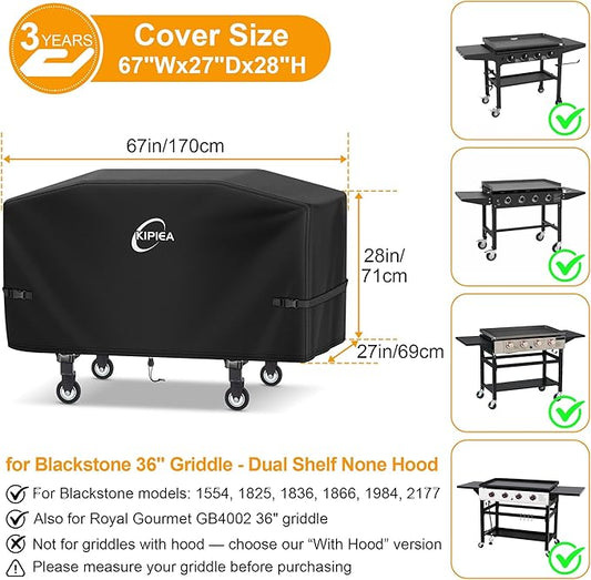 Kipiea Griddle Cover for Blackstone 36" Griddle, Heavy Duty Tear & Fade Resistant and Waterproof Flat Top Grill Cover for Blackstone 1528 with Buckles and Drawstrings