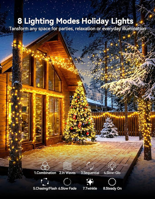 LitHome 328FT 1000 LED String Lights Outdoor Indoor, 8 Modes Waterproof Christmas String Lights with Timer & Memory Function, Outdoor Christmas Lights Green Wire for Xmas Tree Party Garden, Warm White