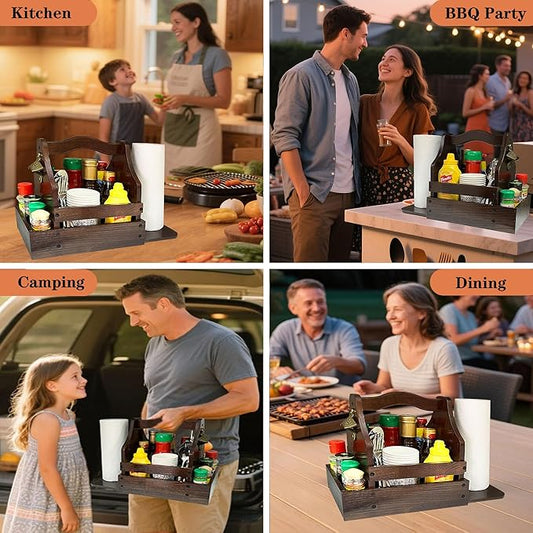 Grill Caddy for Outdoor Grill, BBQ Caddy with Paper Towel Holder and Beer Bottle Opener, Essential for Camping, Picnic Condiment and Kitchen Organizer, Gifts for Men and Women, Grilling Lovers