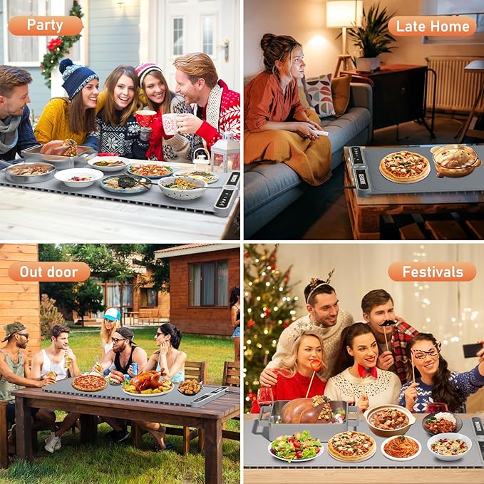 Warming Mat for Food, Extra Large 31.5'' x 15'', 450W Electric Food Warmers for Parties Buffet, Portable Warming Tray with 9 Levels Temperature Setting, 8s Fast Heat up