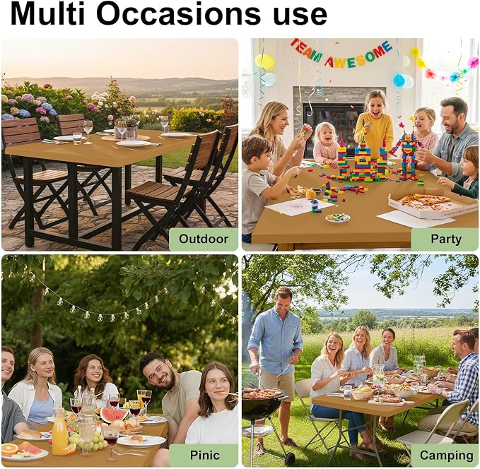 Smiry Rectangle Tablecloth, Elastic Fitted Flannel Backed Vinyl Tablecloths for 8ft Folding Tables, Waterproof Wipeable Table Covers for Indoor, Outdoor, Picnic and Camping (Camel, 30"x96")