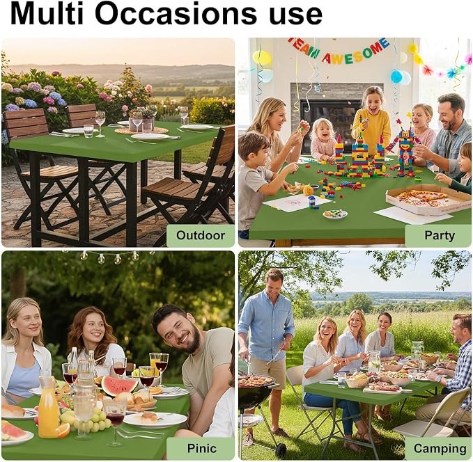 Smiry Rectangle Tablecloth, Elastic Fitted Flannel Backed Vinyl Tablecloths for 6ft Folding Tables, Waterproof Wipeable Table Covers for Indoor, Outdoor, Picnic and Camping (Olive, 30"x72")