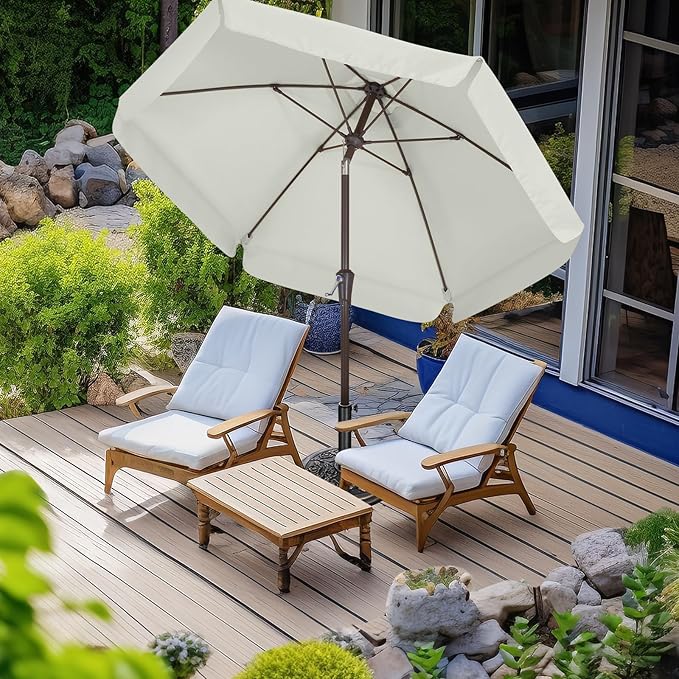 ABCCANOPY 7.5ft Scalloped Patio Umbrella, Outdoor Table Umbrella with Tilt and Crank, Fiberglass Ribs Deck Umbrella for Patio, Pool, Garden, Picnic (Light Beige)