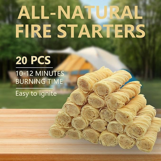Natural Fire Starter Sticks 20 Pack, Quick Ignition Fire Starter for Fireplace, BBQ, Campfire & Charcoal Grilling, Easy to Light, No Chemicals