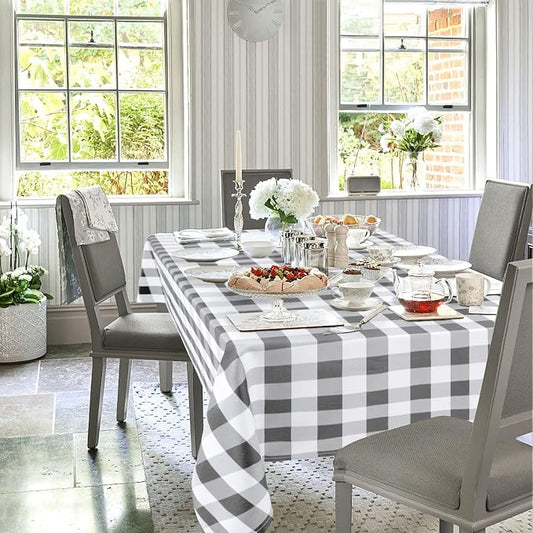 Hiasan Checkered Square Tablecloth - Stain Resistant, Waterproof and Wrinkle Resistant Washable Table Cloth for Dining Room, 30 x 30 Inch, Grey and White Gingham Pattern