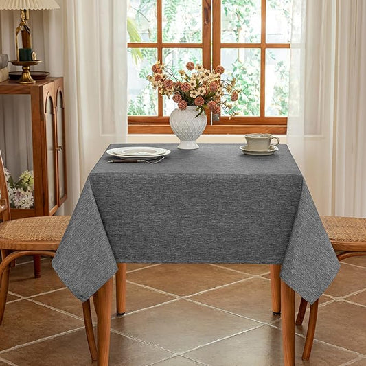 Seenus Faux Linen Gray 54 x 54 Inch Square Table Cloth, Water Resistant & Wipeable Fabric Tablecloth for Card Table in Dining Kitchen Patio