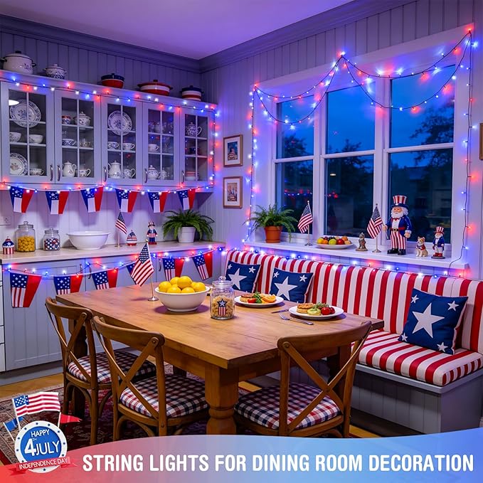 JMEXSUSS 250 LED Red White and Blue Lights for 4th of July Decorations - 91.5ft Connectable Patriotic Lights Outdoor Waterproof with 8 Modes for Home Yard Patio Party Decor