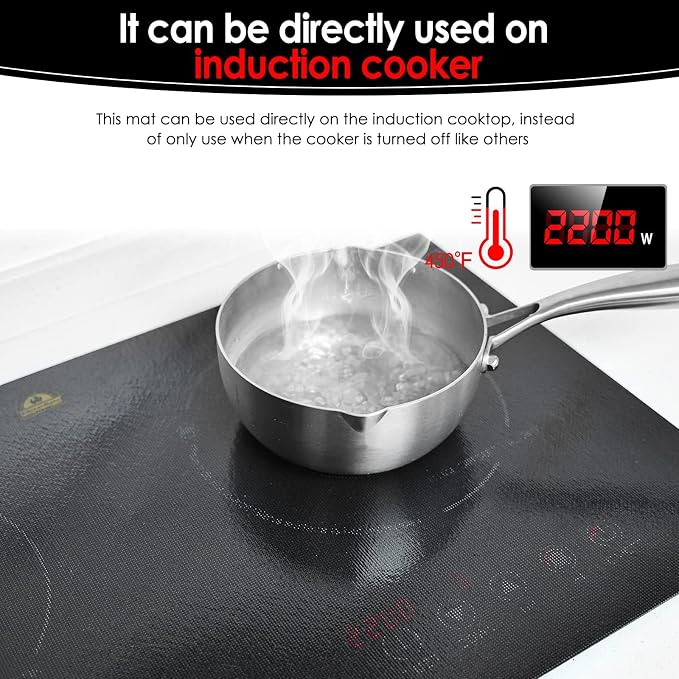 Large Translucent Induction Cooktop Protector Mat 21.2"x35.4", Silicone Fiberglass Magnetic Stove Scratch Protector, Non-Slip Pads Prevents Pot Sliding & Scratches for Safe Cooking