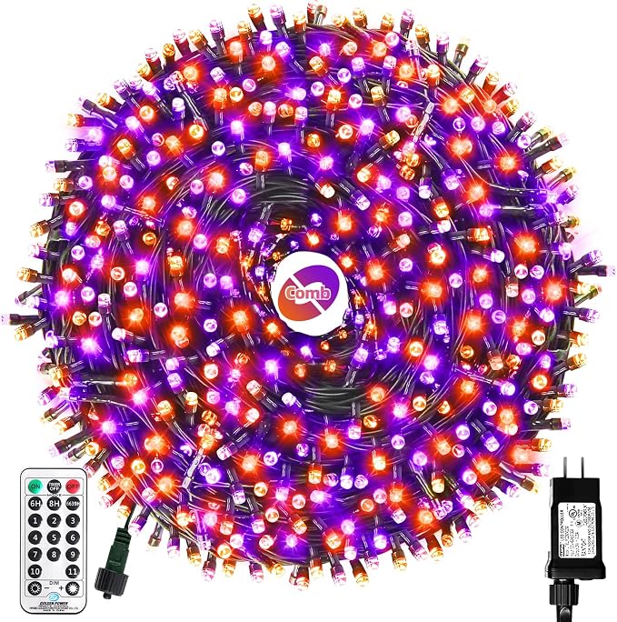 MZD8391 105FT 300LED Halloween Light, Orange Purple Christmas Light | Remote, Waterproof, 100% UL Listed, Halloween String Light Outdoor Indoor, End To End Connect, 8 Light Mode, Timer & Memory