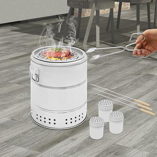 Portable Smokeless Barbecue Charcoal Barrel Grill Large Portable Charcoal Grills with 22 Skewers & Grill Mesh & Grease Tray BBQ Grill Barrel for Small Barbecues Picnics Camping