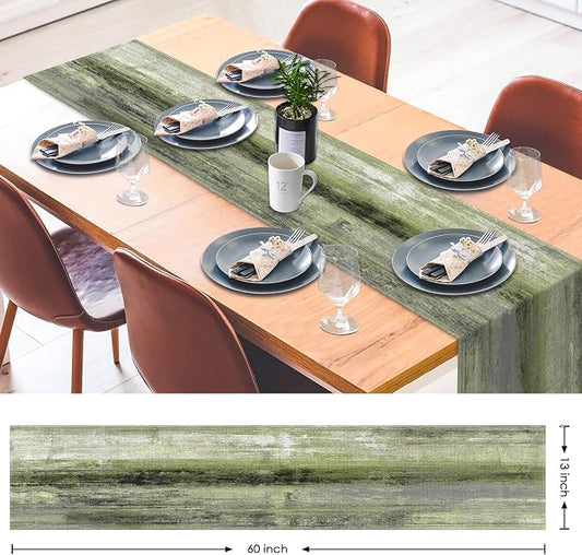 Emvency Farmhouse Table Runner, Vintage Olive Green and Grey Abstract Art Painting for Kitchen Coffee Table Family Dinners Holiday Parties Wedding Events Decor(13x60 inch)