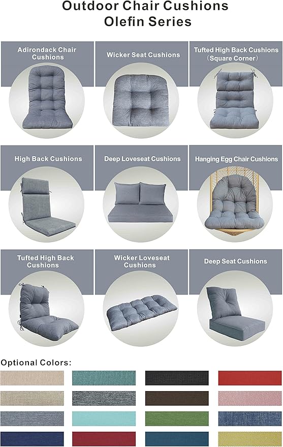 Outdoor Chair Cushions, Fade Resistant Replacement Tufted Cushion for Patio Dining Chair, Set of 2, Light Grey