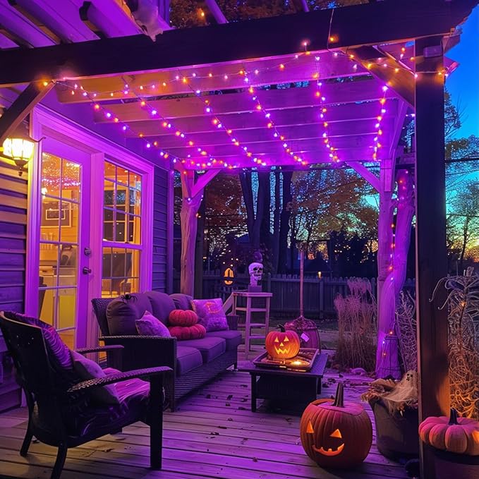 JMEXSUSS 400LED Orange and Purple Halloween Lights Indoor Outdoor | 132ft 8 Modes Halloween String Lights Plug in with Remote for Room Garden Patio Yard Halloween Tree Decor
