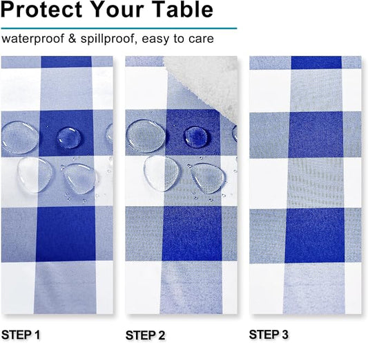 Hiasan Checkered Tablecloth Rectangle, 70 x 90 Inch - Waterproof and Wrinkle Resistant Table Cloth for Picnic, Dinner and Party, Washable Polyester Fabric, Royal Blue and White Gingham Pattern