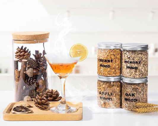 Natural Wood Chips for Cocktail Smoker - 4 Flavors - for Cocktail Parties, Fast-Burning Smoking Chips Compatible with Electric Whiskey Smokers & Smoke Guns, Smoker Accessories Gift Set for Men