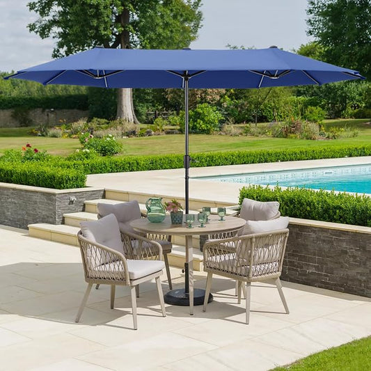 HERA'S PALACE 13 ft Large Patio Umbrella, Double-Sided Twin, Outdoor Market Umbrella with Crank Handle, Powerful UV Protective, Haze Blue