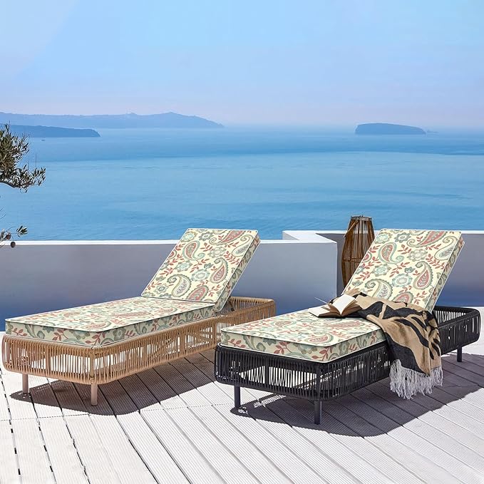 LVTXIII Outdoor Chaise Lounge Cushion 72x21x3 Inch, Water-Repellent Patio Seat Cushion with Ties & Hidden Zipper, Thick Foam Pad for Lawn Chair, Poolside, Patio Furniture, Paisley Vintage