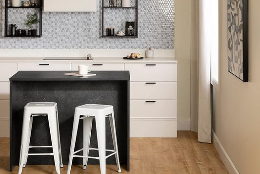 South Shore Myro Kitchen Island Faux Black Stone and White, Contemporary