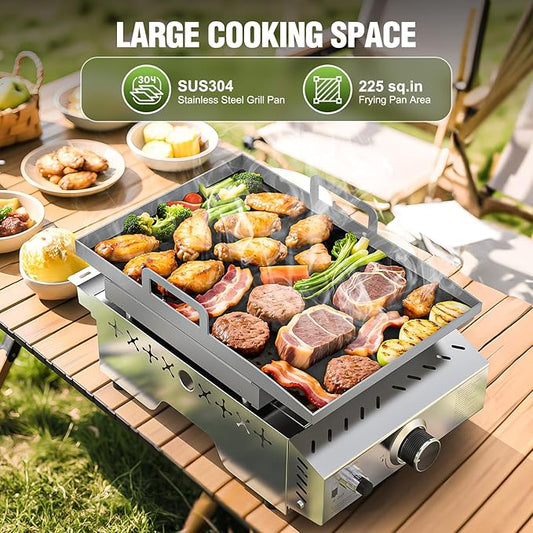 COWSAR Portable Propane Griddle, 304 Stainless Steel Gas Grill, 8000 BTU Table Flat Top Grill for Outdoor BBQ, Camping and RVs