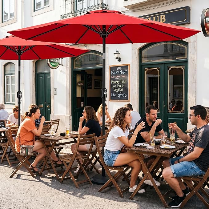 9FT Patio Umbrella,Outdoor Table Umbrella with Push Button Tilt & Crank,Pool Umbrella with Fade-Resistant Canopy, Heavy-Duty Steel Frame, Vented Top, for Deck, Backyard & Market
