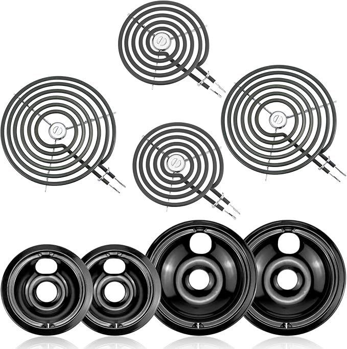 Electric Stove Burner Drip Pans WB31M19(8โ) WB31M20(6โ) and Electric Stove Top Burner WB30M1(6") WB30M2(8") Compatible for G-E Hot-point Ken-more General Electric Stove Parts by MIFLUS