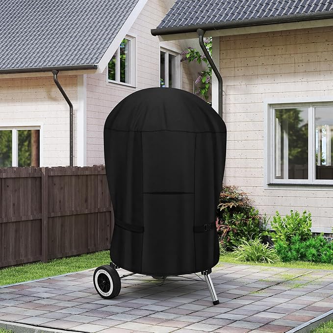 Charcoal Grill Cover,600D Round Grill Cover for Weber and Most 26 inch Charcoal Grill,Waterproof Outdoor Smoker Cover with Ventilation & Strap-33 D x 38" H