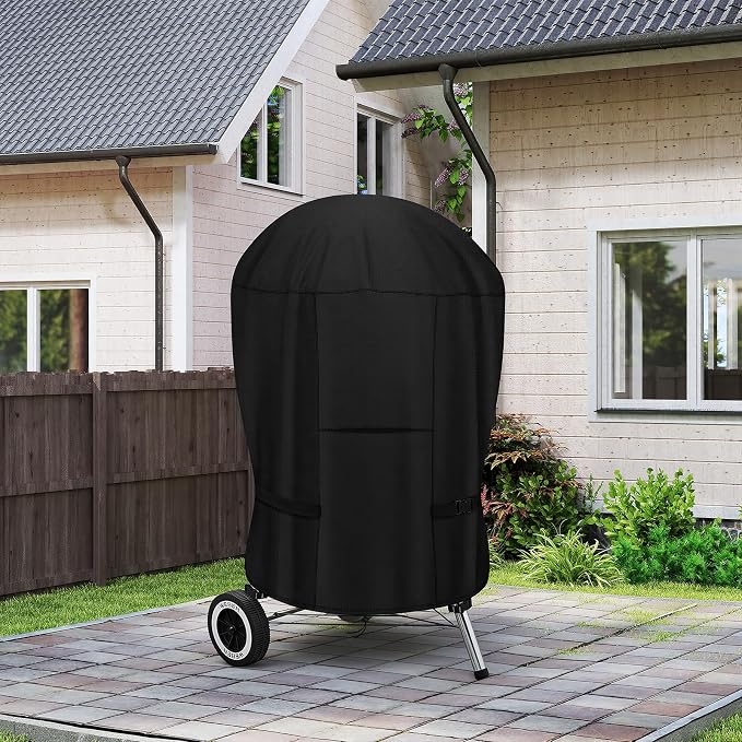 Upgraded Round Grill Cover for Weber 18" and Most Charcoal Kettle | 600D Heavy Duty,Waterproof,Windproof,UV Protection,Ventilation & Wind-Resistant Straps