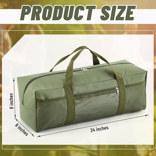 24" Grill Tool Storage Bag, Heavy Duty Waterproof BBQ Tools Bag, 24" x 8" x 8", Large Grill Utensil Storage Caddy with Pockets, BBQ Accessories for Outdoor Barbecue, Camping, Hiking(Green)